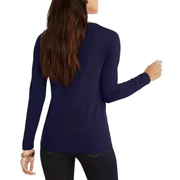 TOMMY HILFIGER 100% Cotton Navy Blue Studded Vee Neck Sweater Sz M - Picture 3 of 10